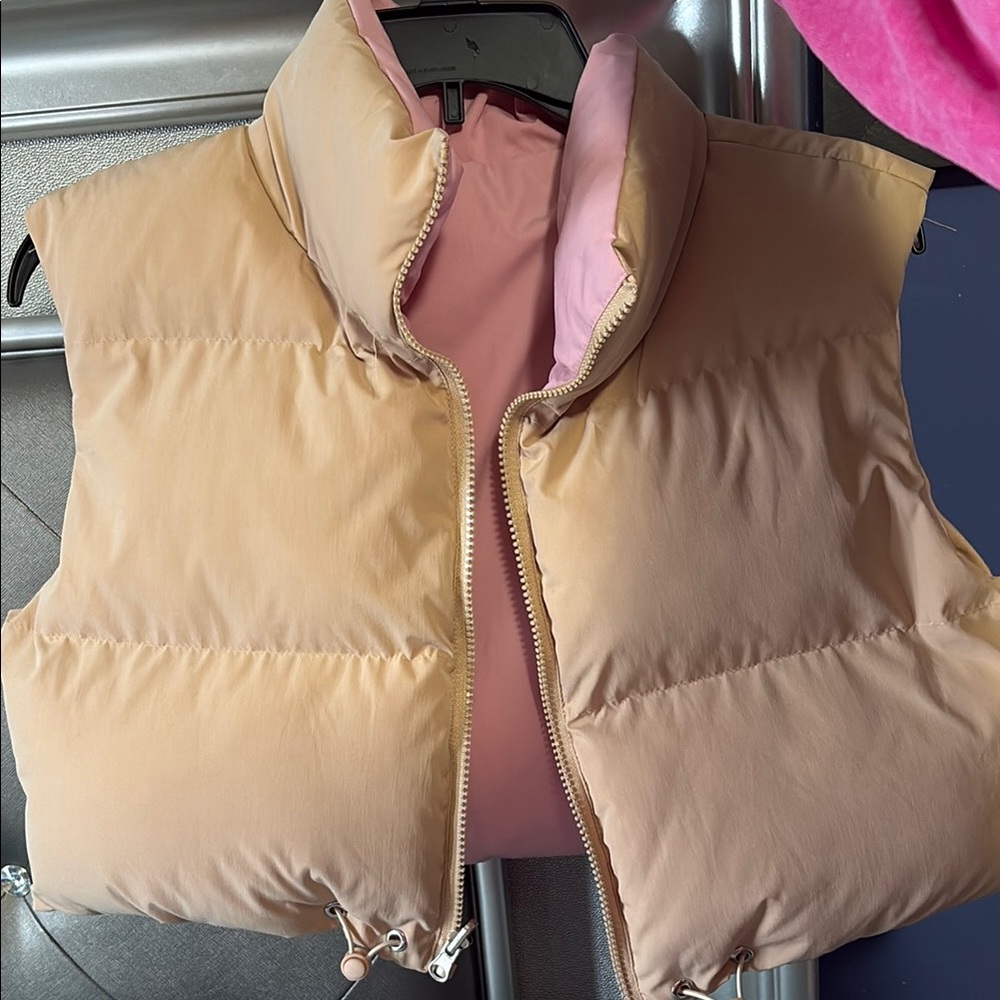 Tan and Pink Puffer Vest